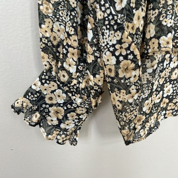 Mango MNG Sheer Floral Print Blouse Black and Cream Women's Top Size 4 - Picture 7 of 11